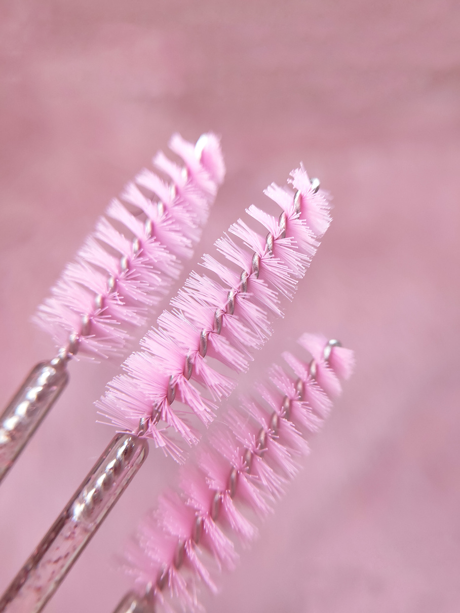 Three Pink Brushes for Lashes and Eyebrows 